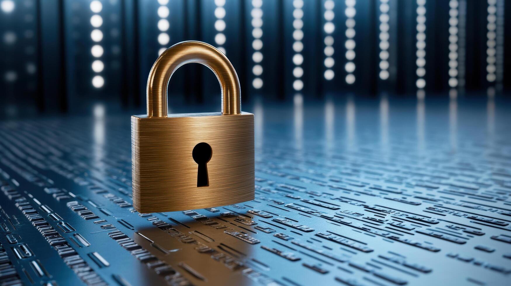 Security concept with padlock on data background photo