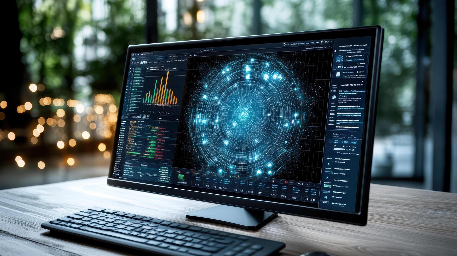 A computer monitor with a futuristic design photo