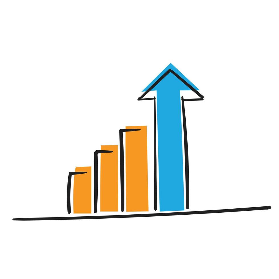 Bar chart with arrow showing growth vector