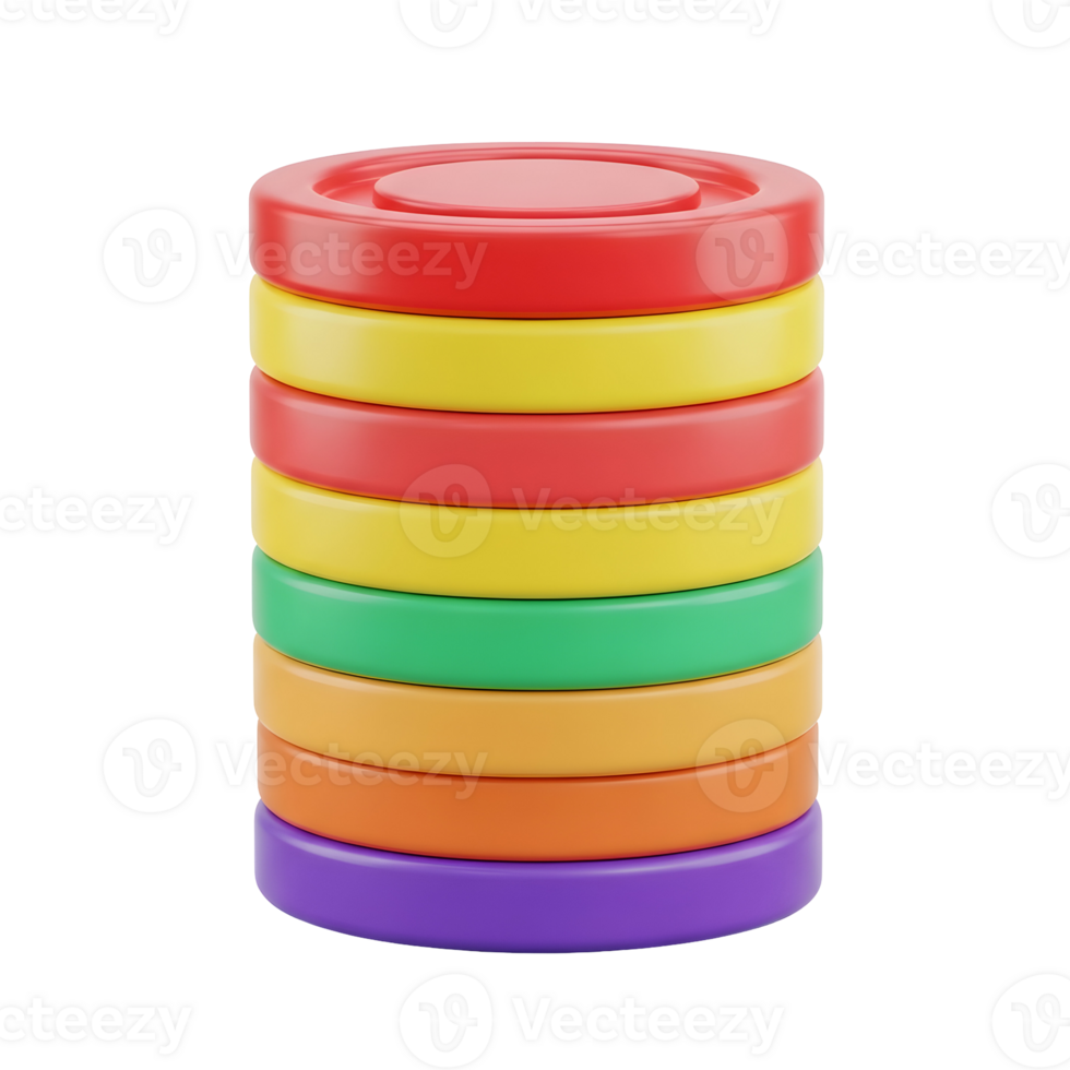 Vertical Stack of Multicolored Circular Discs with Transparent Background png
