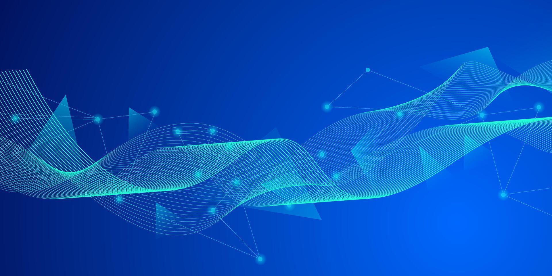 Abstract futuristic technology concept, Gradient digital blue background with wave lines and plexus lines of big data analysis. vector