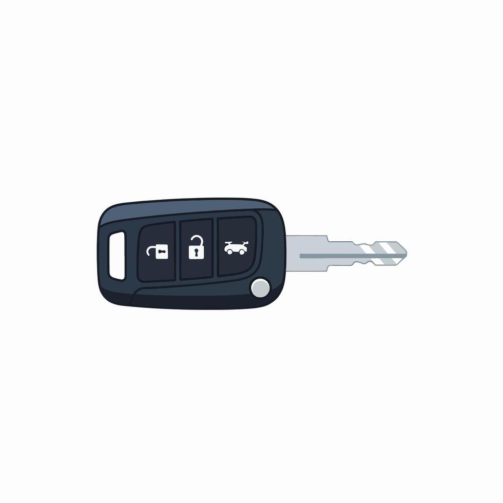 Modern Car Key Fob With Lock Unlock And Trunk Buttons And Metal Key Blade Extended vector