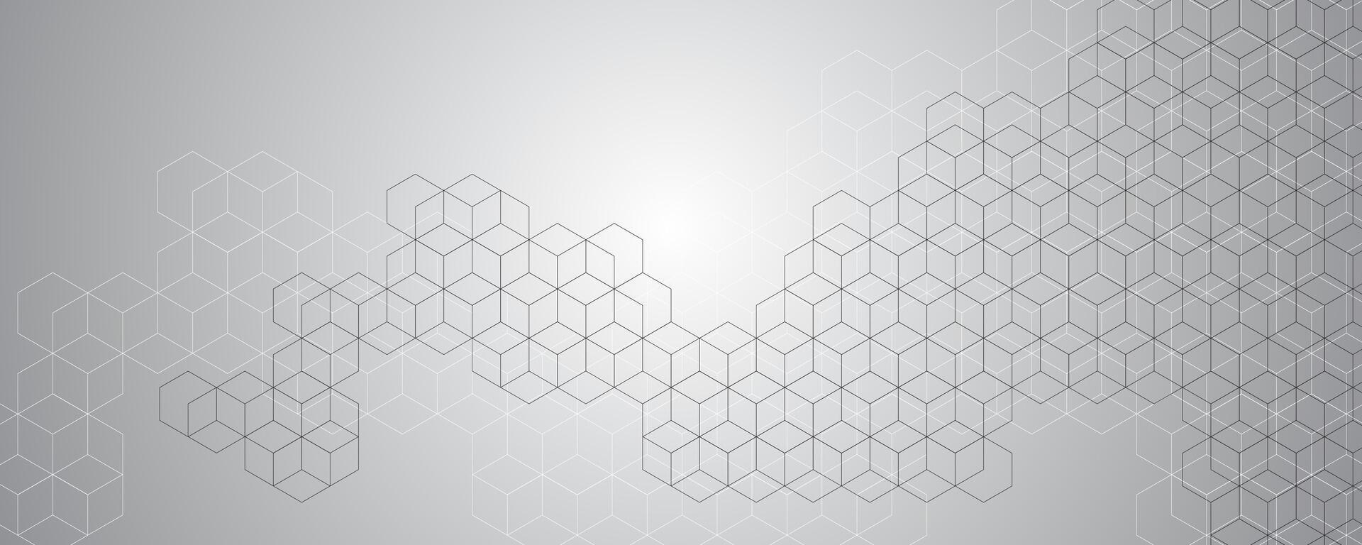 Hexagon abstract banner. Abstract geometric cube line pattern on gray background. Futuristic cube and hexagon line pattern background vector