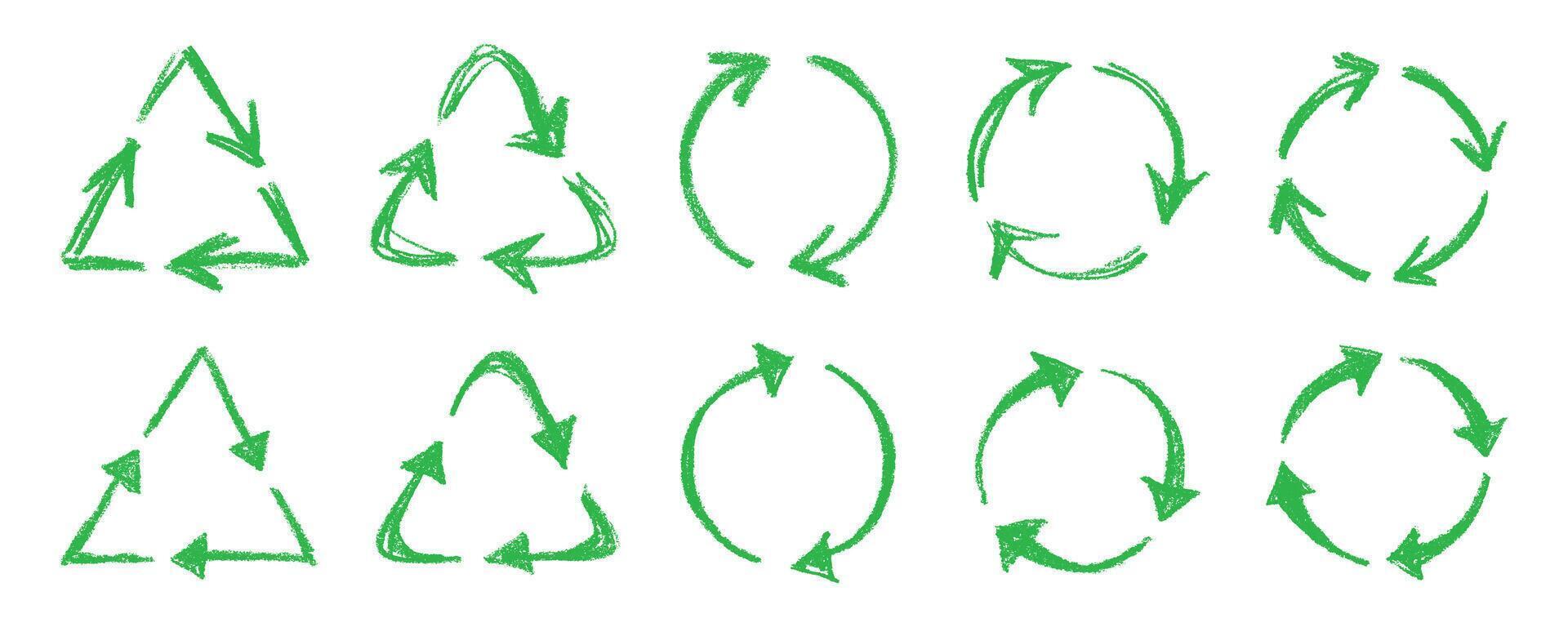 concept conservation Set of hand drawn recycle arrow icon Recycling resources symbol Reuse of materials, zero waste, green environment, saving the planet vector