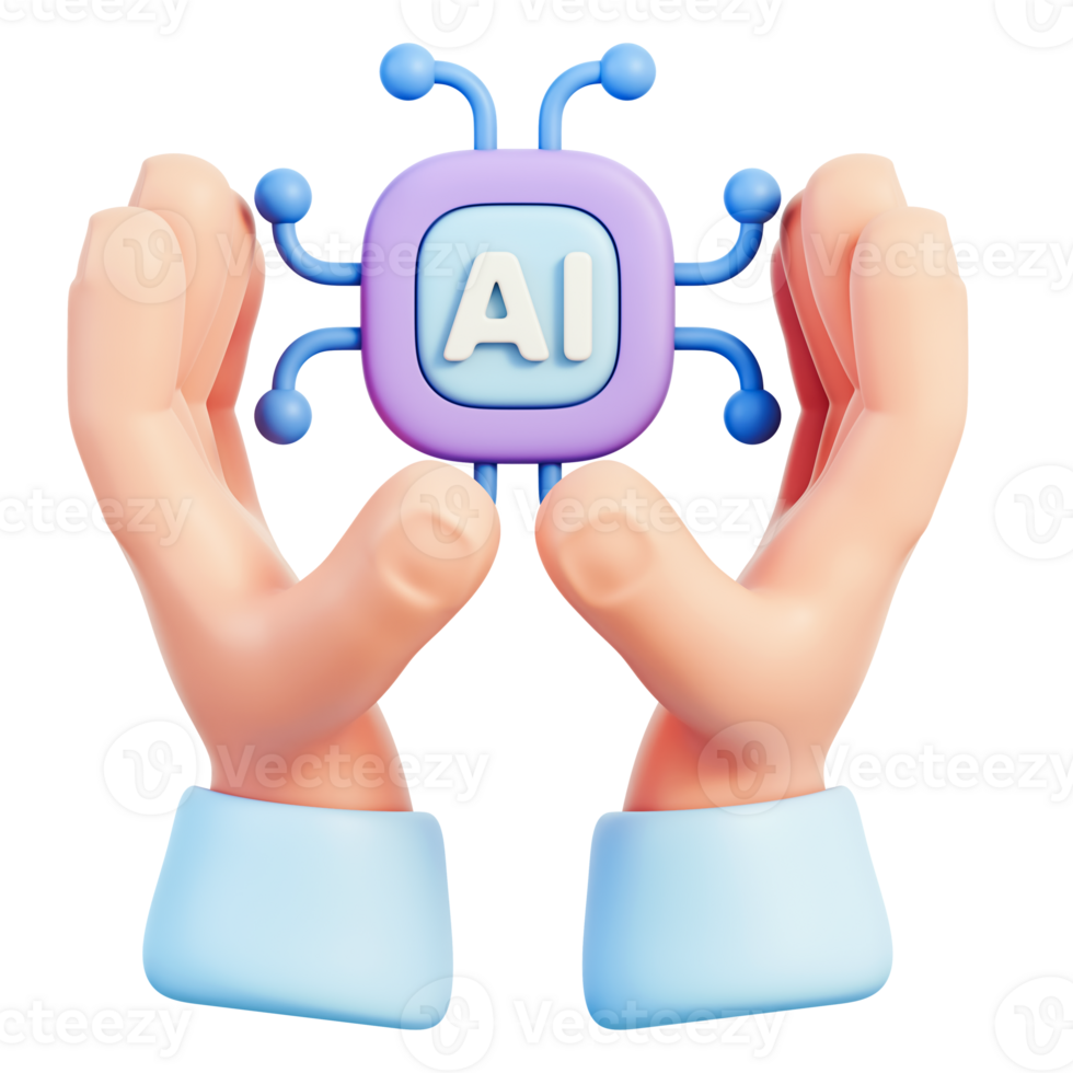 Hands holding microchip processor with CPU circuit and neural network, machine learning for computing and data, semiconductor hardware pins, electronics integration, 3d illustration png