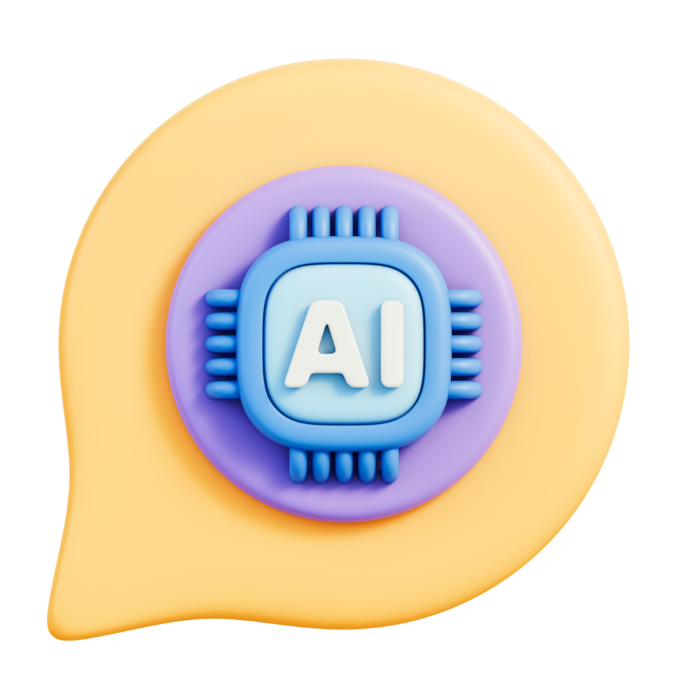 chatbot bolha com ai microchip, automação e nlp para conversação, cliente Apoio, suporte e Central de Ajuda, neural rede modelo, bate-papo ui e virtual assistente tecnologia, 3d ilustração png