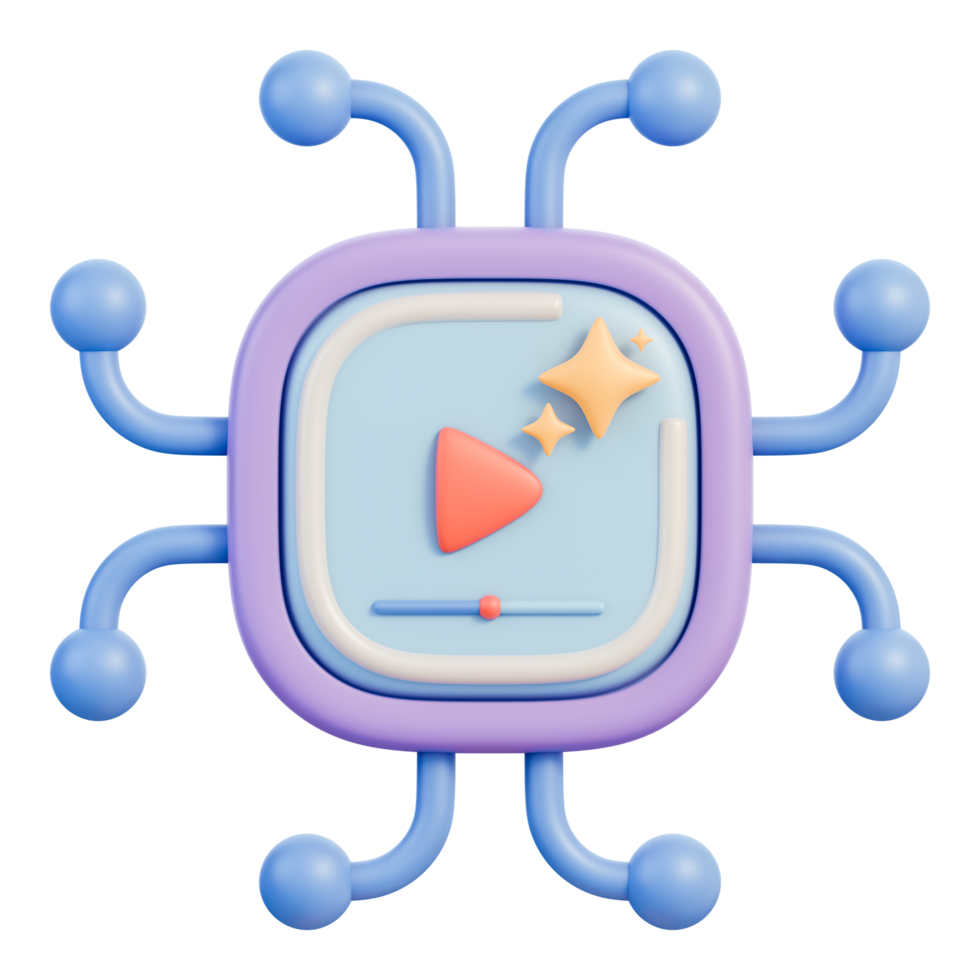 microchip processore con giocare icona e circuito spille, processore gpu hardware per media in lavorazione e transcodifica, streaming, compressione, risoluzione e digitale soddisfare creazione, 3d illustrazione png