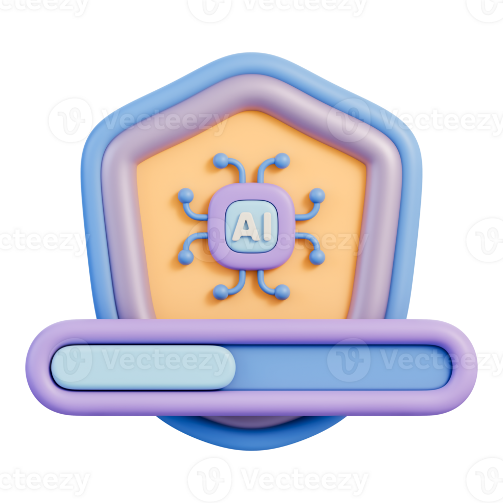 Caricamento in corso bar con scudo e microchip processore, neurale Rete circuito per sicurezza 3d illustrazione png