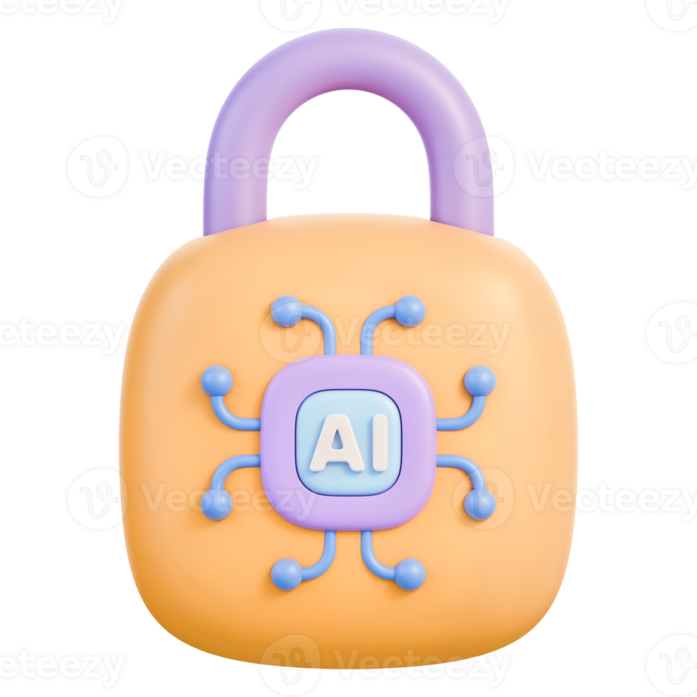 Padlock microchip circuit icon for cybersecurity, data privacy and protection, encryption, access control, identity authentication, firewall, network and cloud security, 3d illustration png