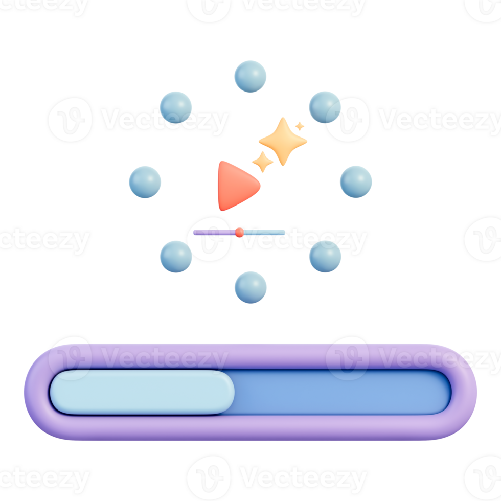 Loading bar with playback icon and progress slider for media rendering 3d illustration png