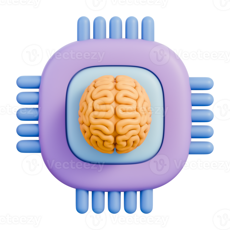 ai cérebro microchip processador com CPU o circuito e neural rede, máquina Aprendendo para digital Informática, semicondutor hardware para nuvem Informática e Centro de dados, 3d ilustração png