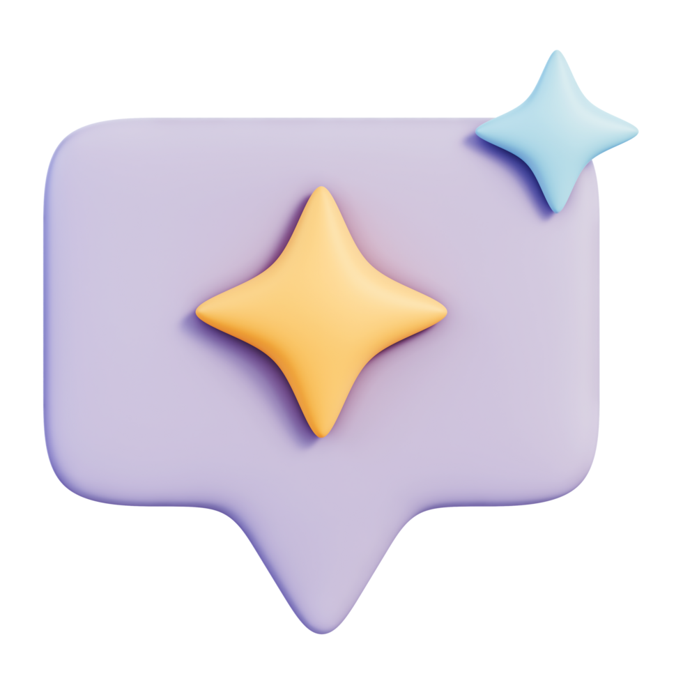 Message chat bubble with star sparkle for notifications and replies, conversation, social messaging and communication, app UI element for inbox alerts and feedback, 3d illustration png