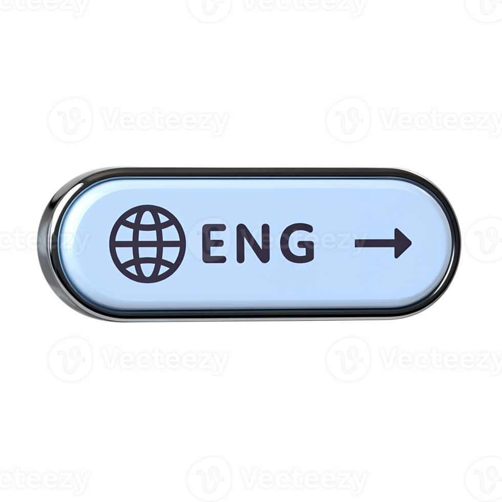 Language selection button with globe icon and eng text, english option for website or app ui, isolated on transparent background png