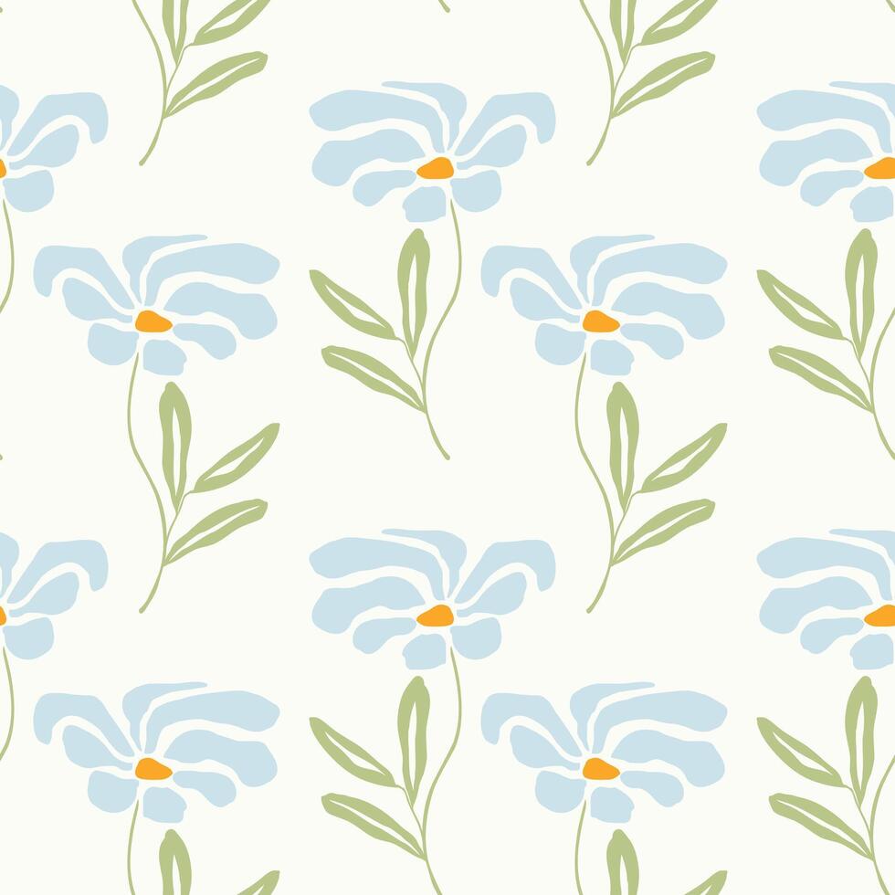 Spring Vibes with chamomile boho flowers, stylized botanical pattern. On light background. vector