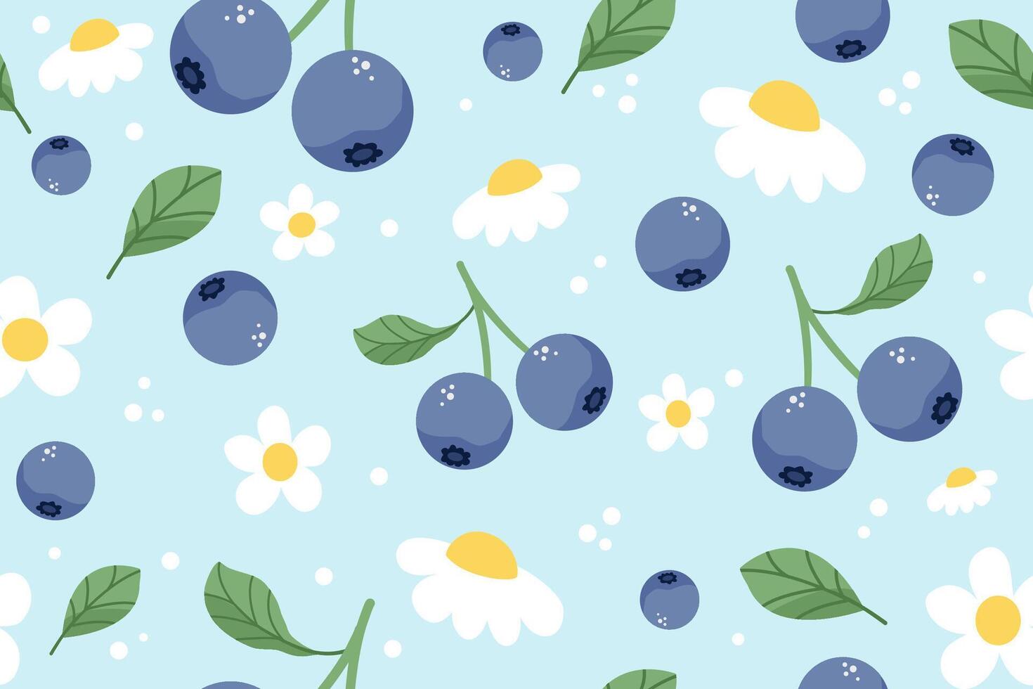 Blueberries and flowers pattern design vector