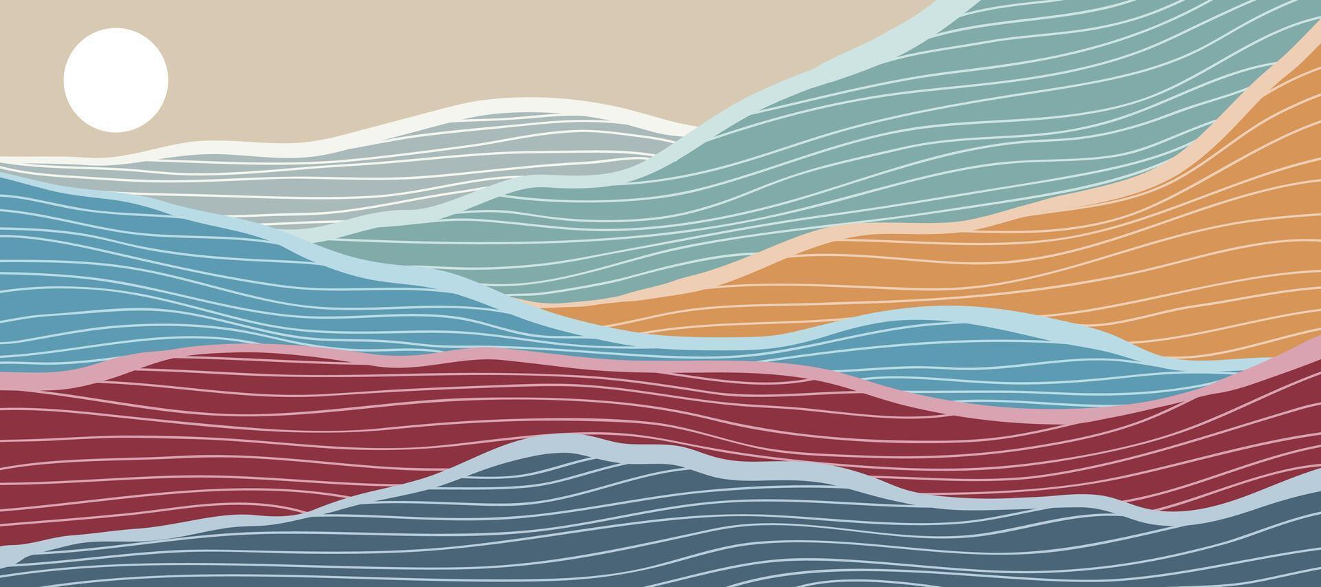 Japanese background with lines and waves pattern. Abstract template with geometric patterns. Oriental-style mountain layout design. Abstract mountain vector