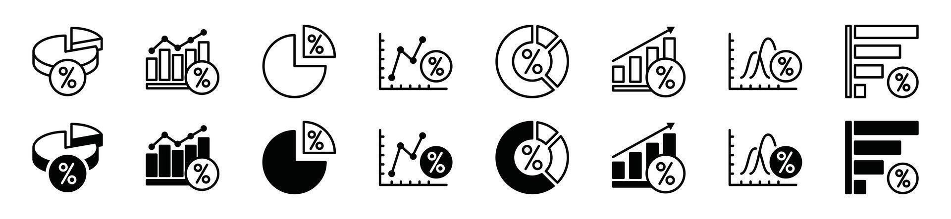 Percentage chart icon set. Percentage or percent of marketing, database, statistics, analytics, server, profit graph, performance and more symbol - illustration vector