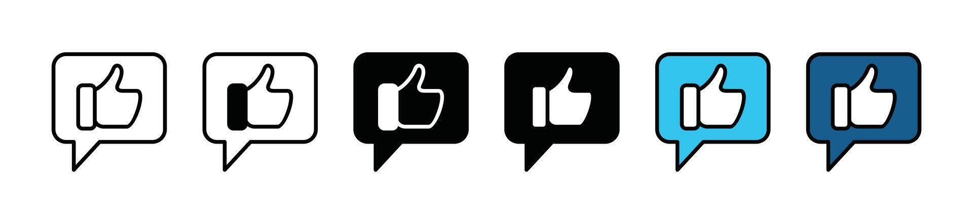 Good feedback icon set. Like icon buttons. Approval thumb up icon on talk bubble speech symbol - illustration vector
