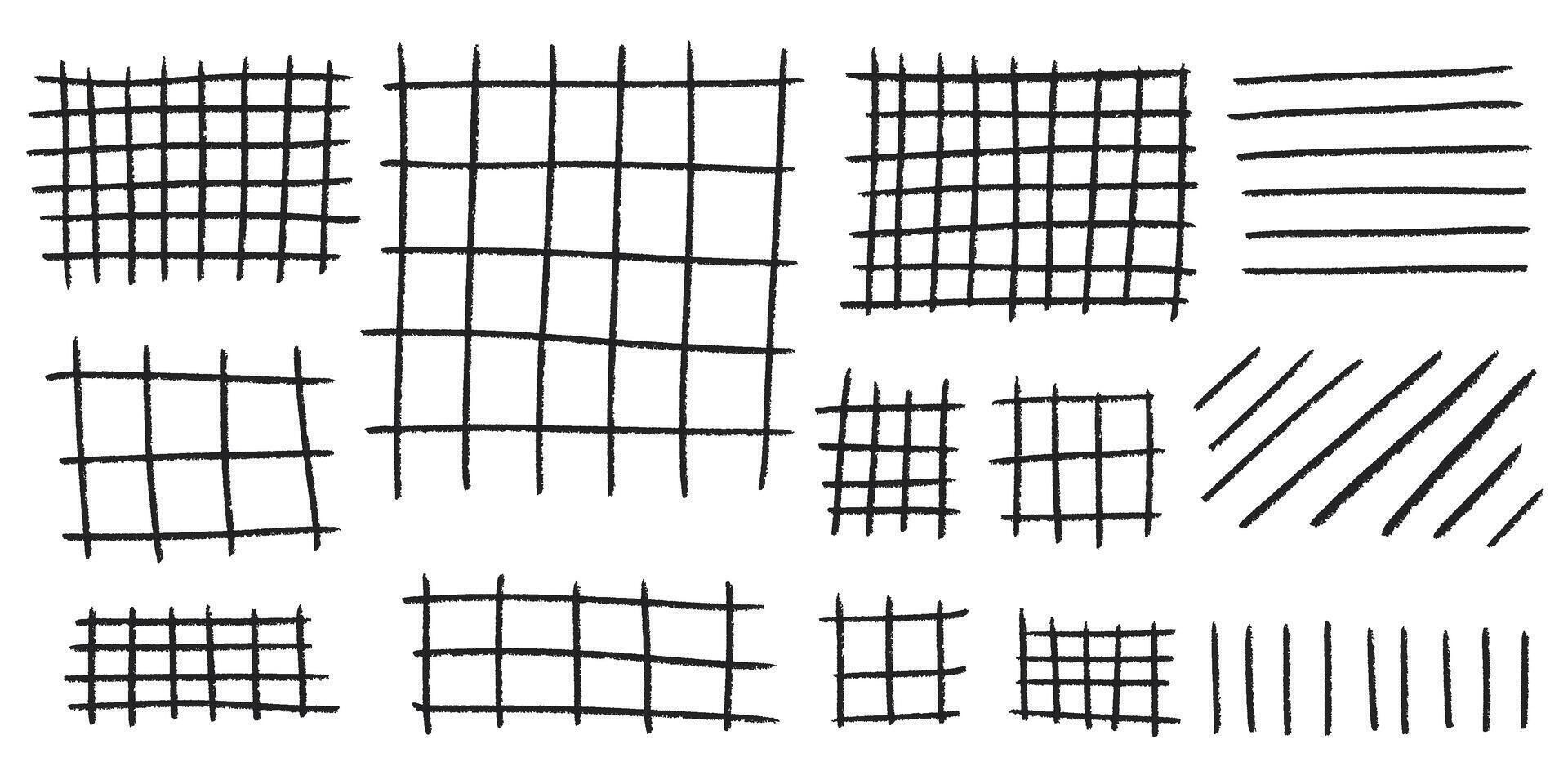 Square grid grunge effect for notebooks, diaries, and notes. Black chalk lines and checkerboard elements. clip art. vector