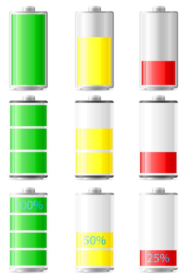 Battery charge level icons collection vector