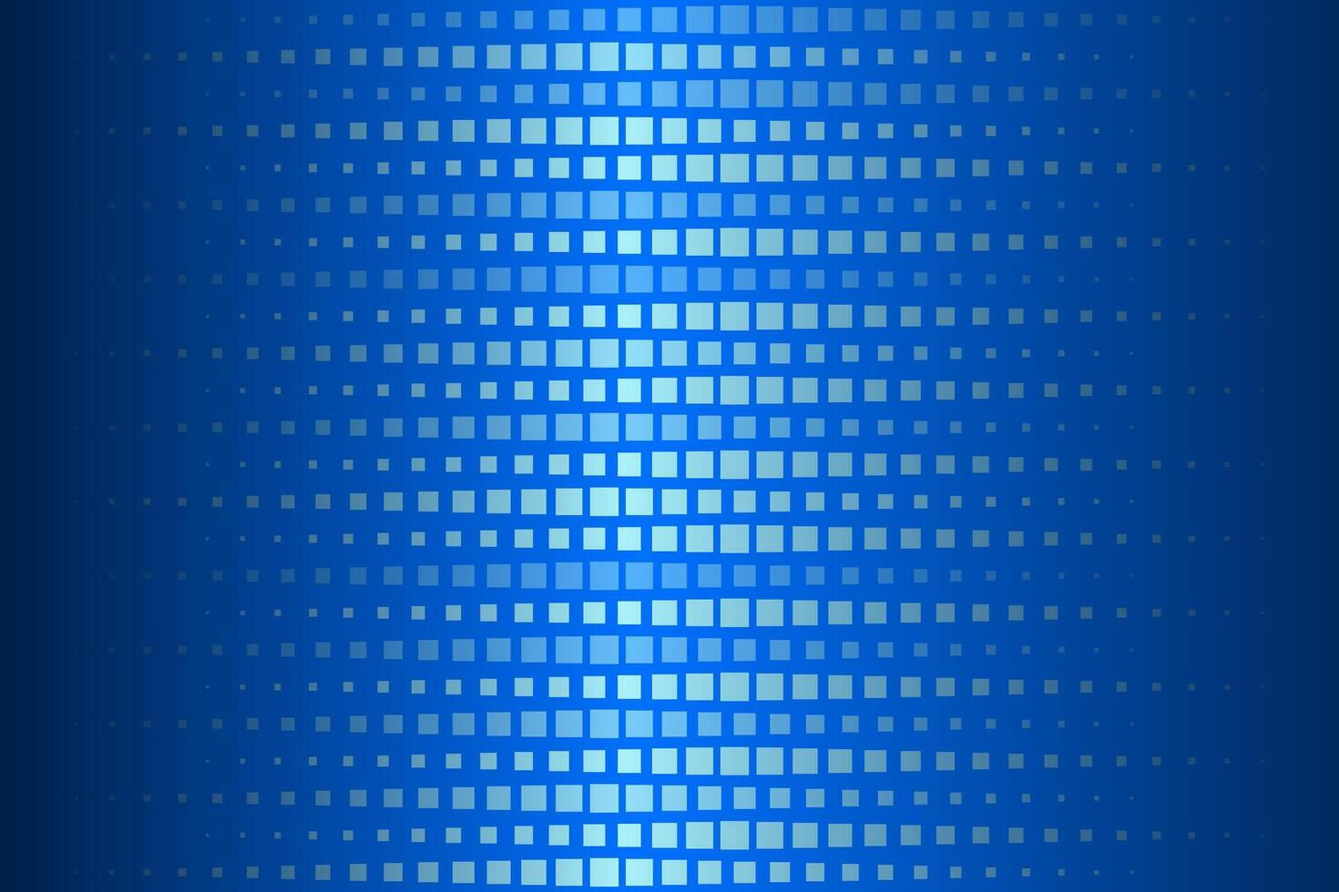 Horizontal Halftone Square Pixels Pattern. Light gradient on a blue background. illustration of abstract bg with geometric square elements grid. Texture overlay. vector