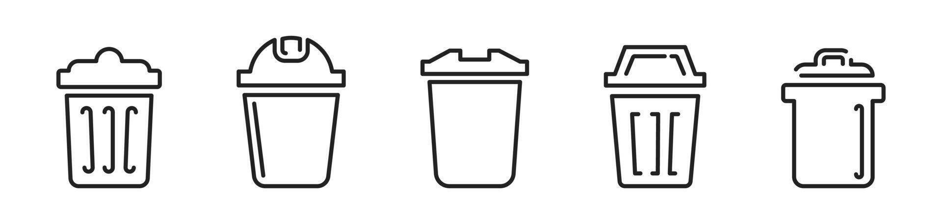 Set of trash container. Trash bin icon set vector