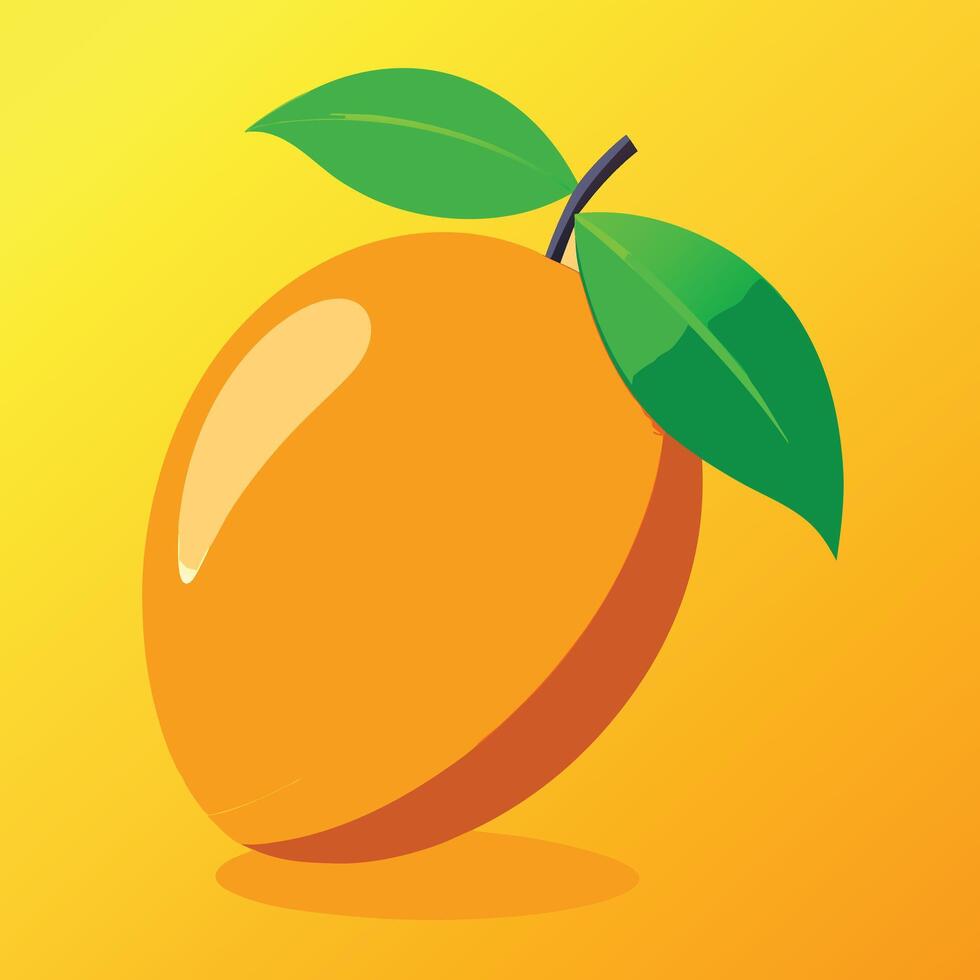 Glossy Orange Fruit with Green Leaves on Yellow Gradient Background vector