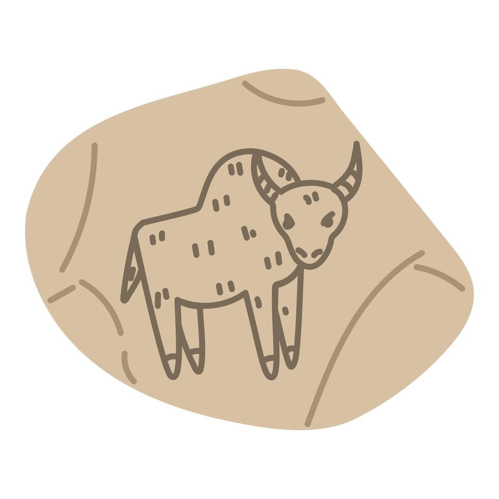 stone with animal painted by Native Americans in colored flat style. fragment of stone with primitive buffalo pattern. Hunting, animal husbandry. isolated object. Nomadic lifestyle. American Indians vector
