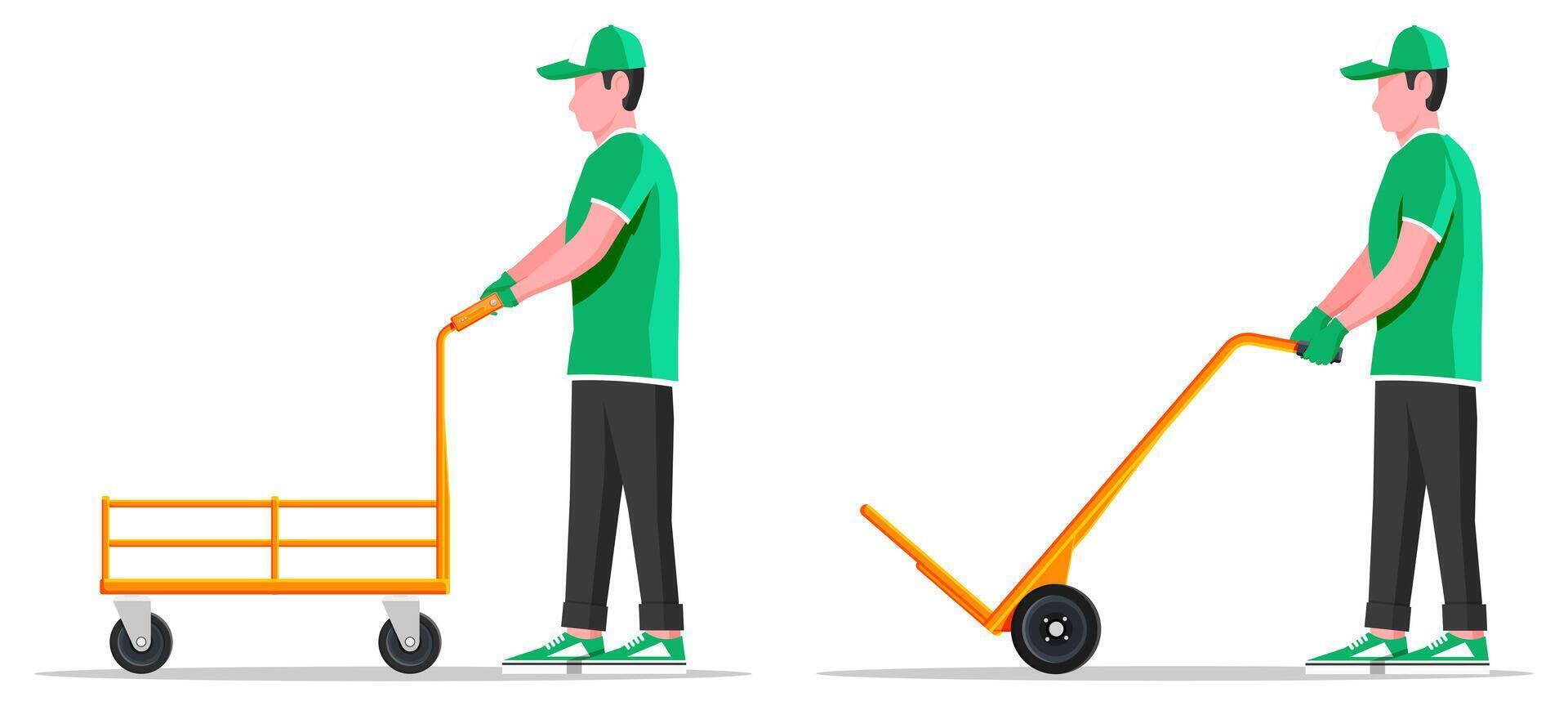 Men using hand carts for transportation vector