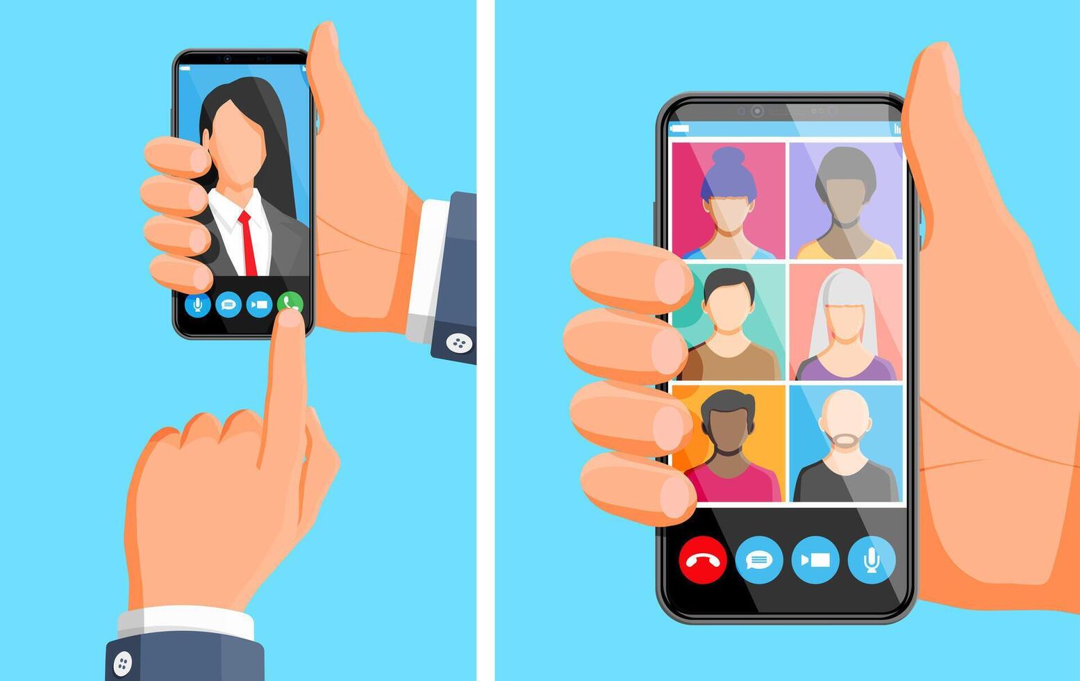 Mobile phones used for video conferencing vector