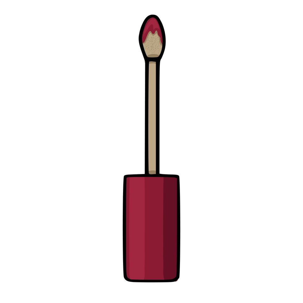 A stylized illustration of a lipstick applicator with rich crimson pigment and a textured applicator tip, isolated on a clean white background. vector