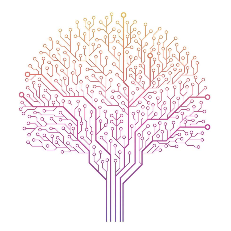 Central Processor Unit Circuit Board Technology Tree Background. Abstract Circuit Board Tree, illustration. vector
