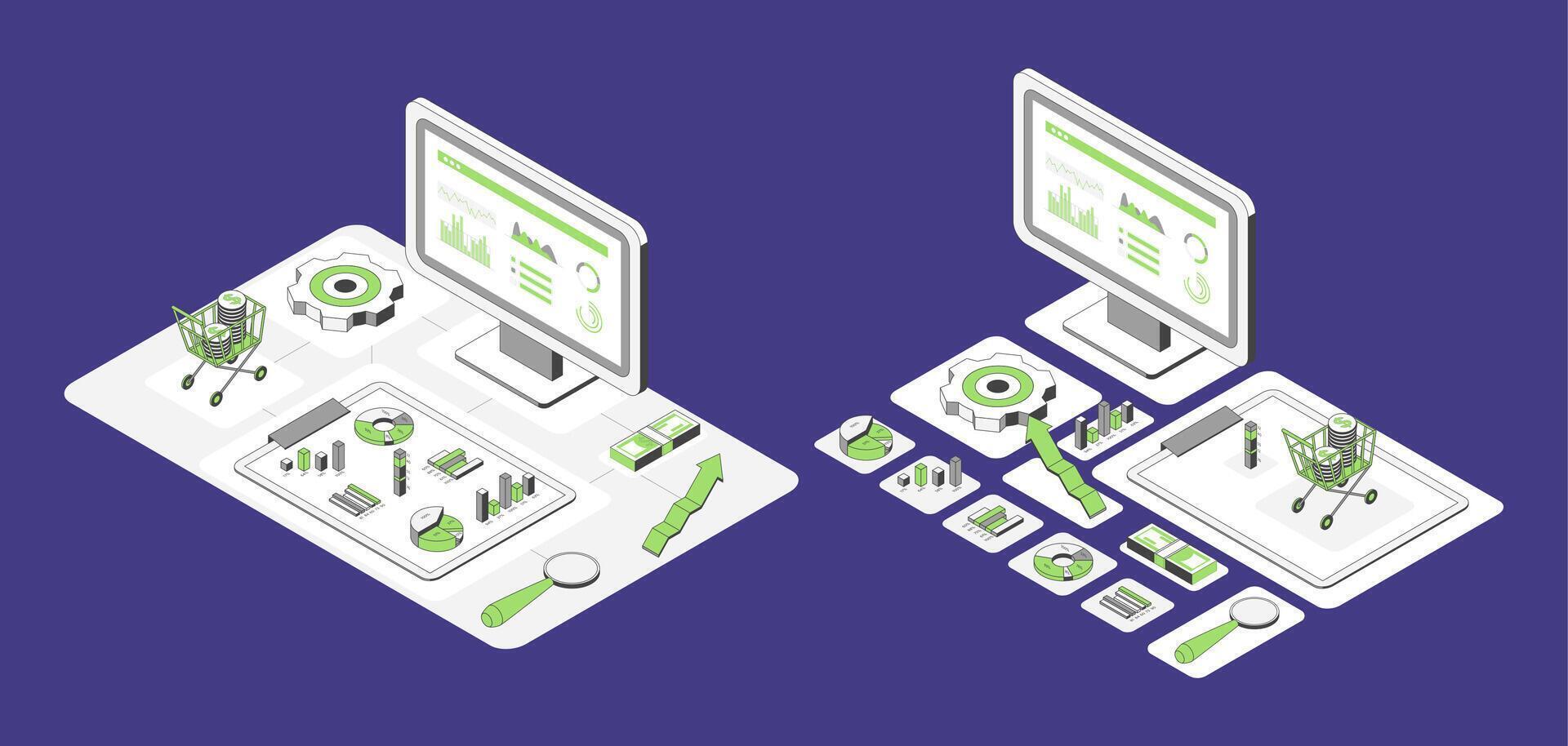 E-commerce data visualization tools displayed. vector