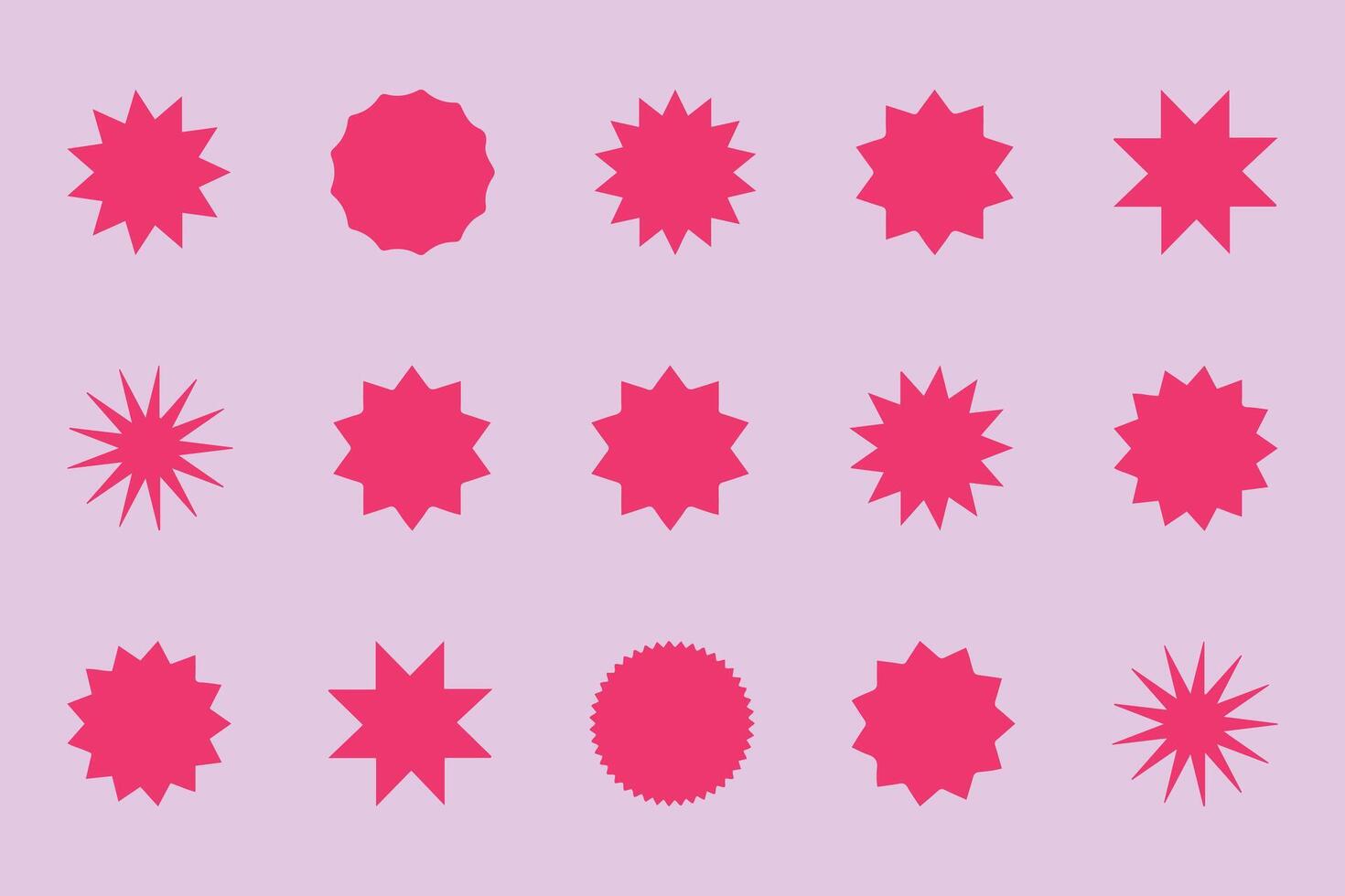 Set of minimal starburst and badge shapes in pink tones. Modern collection for labels, stickers, and graphic design. vector