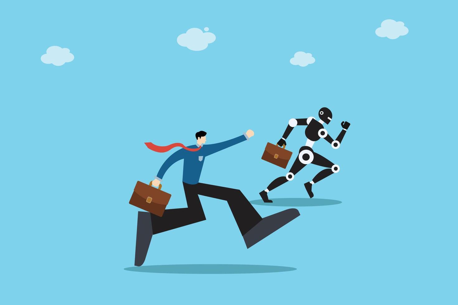 Businessman Competing with Robot Artificial Intelligence, Automation, and Future Job Competition Concept vector