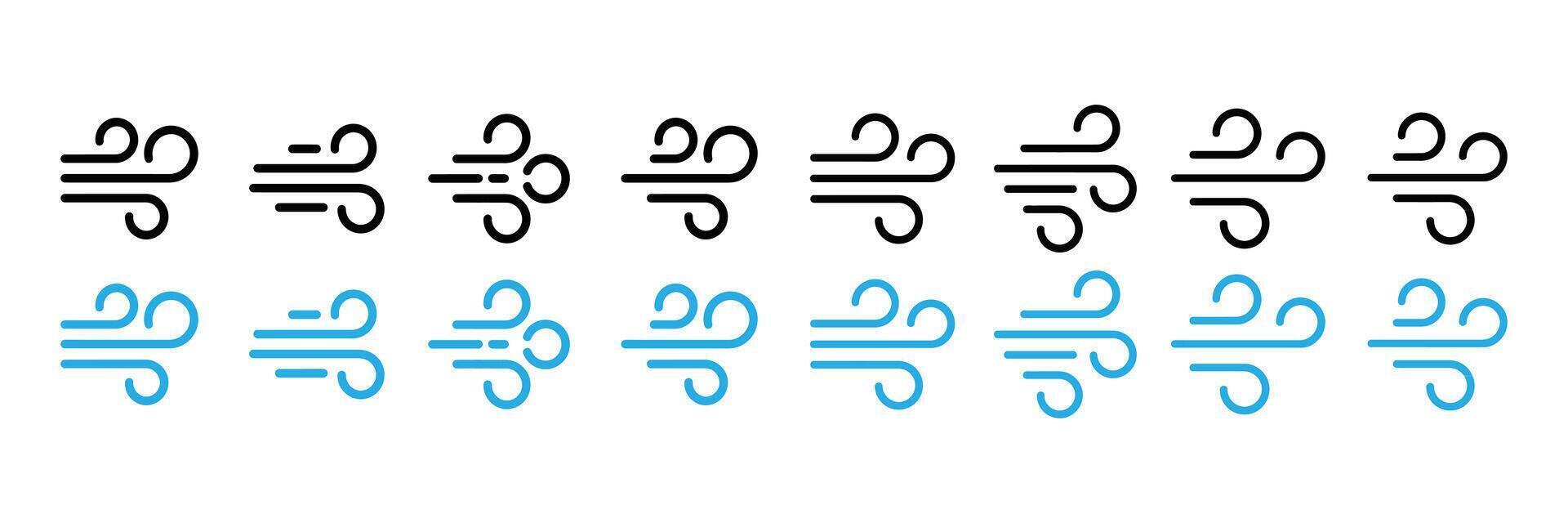 Wind blowing isolated on white background in simple line drawing style set icon vector