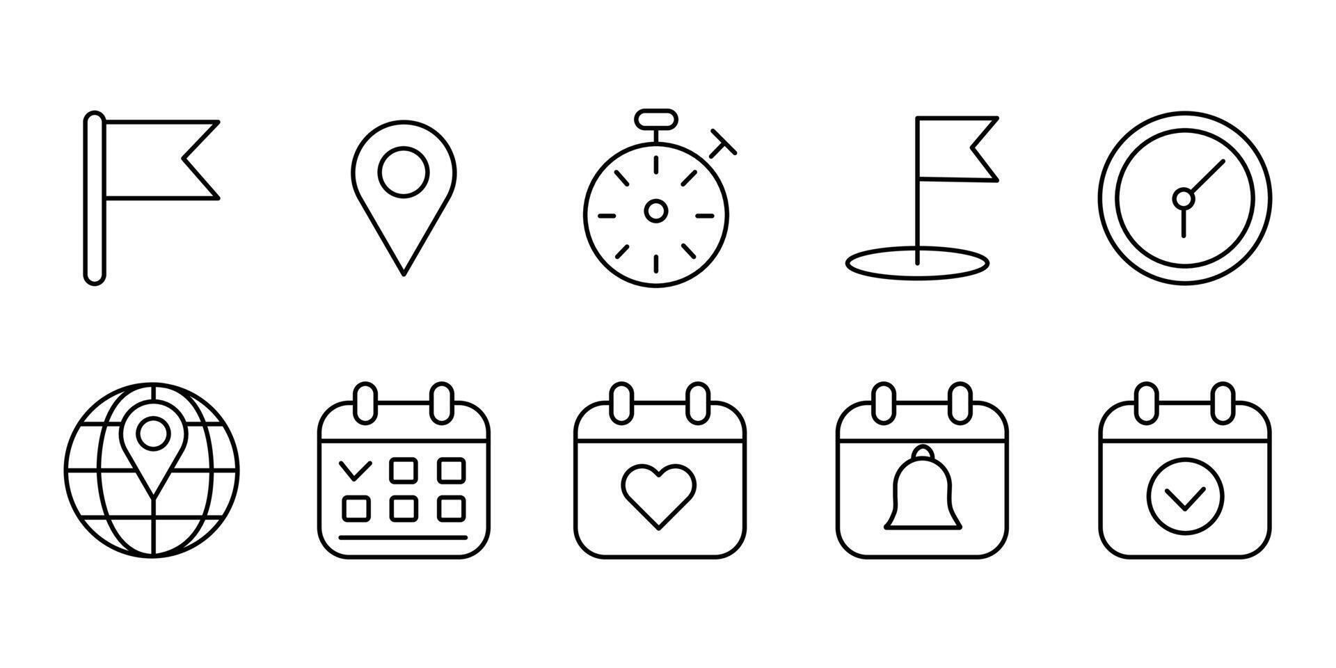 Set of thin line icons isolated on white background for time and date design vector