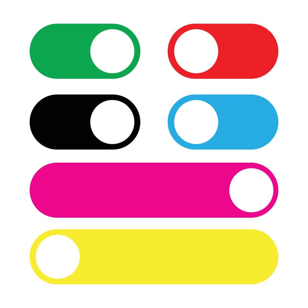 Toggle switch set in various colors isolated on white background for ui design vector