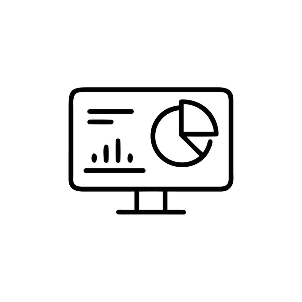 A black and white line icon of a computer monitor vector