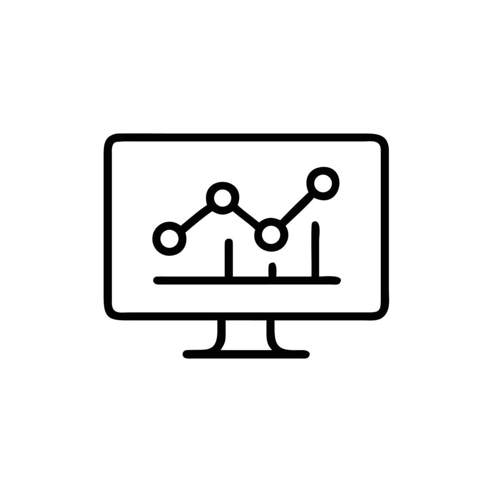 A black and white illustration of a monitor with a graph on it vector