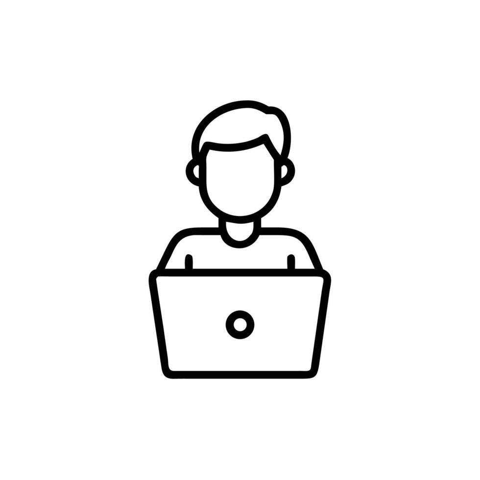 un hombre sentado a un computadora con un ordenador portátil vector