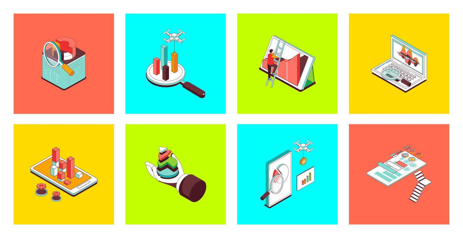 Colorful data analytics illustrations and visuals vector