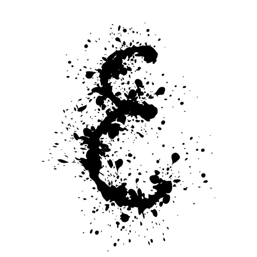 Hand drawn Arabic number 4 created with ink splash effect. Black artistic digit in grunge style with splattered texture. illustration isolated on white background. vector