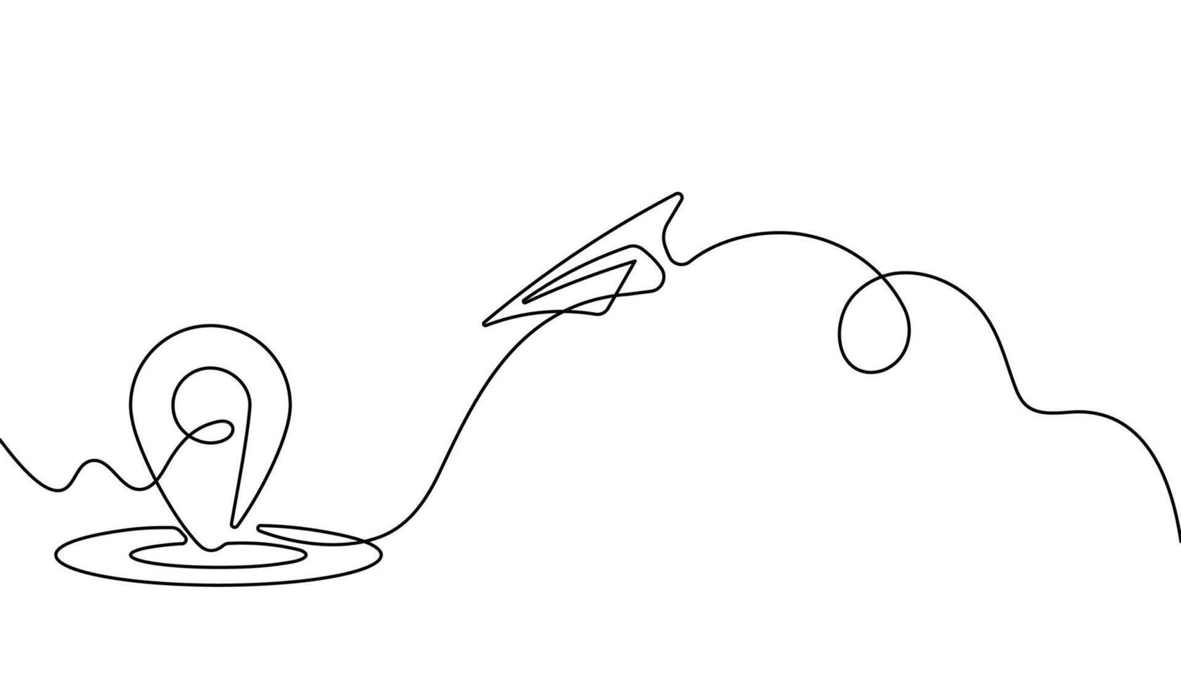 One Line Paper Plane with Location Pin - Minimalist Continuous Line Art for Travel, Navigation, and Delivery vector