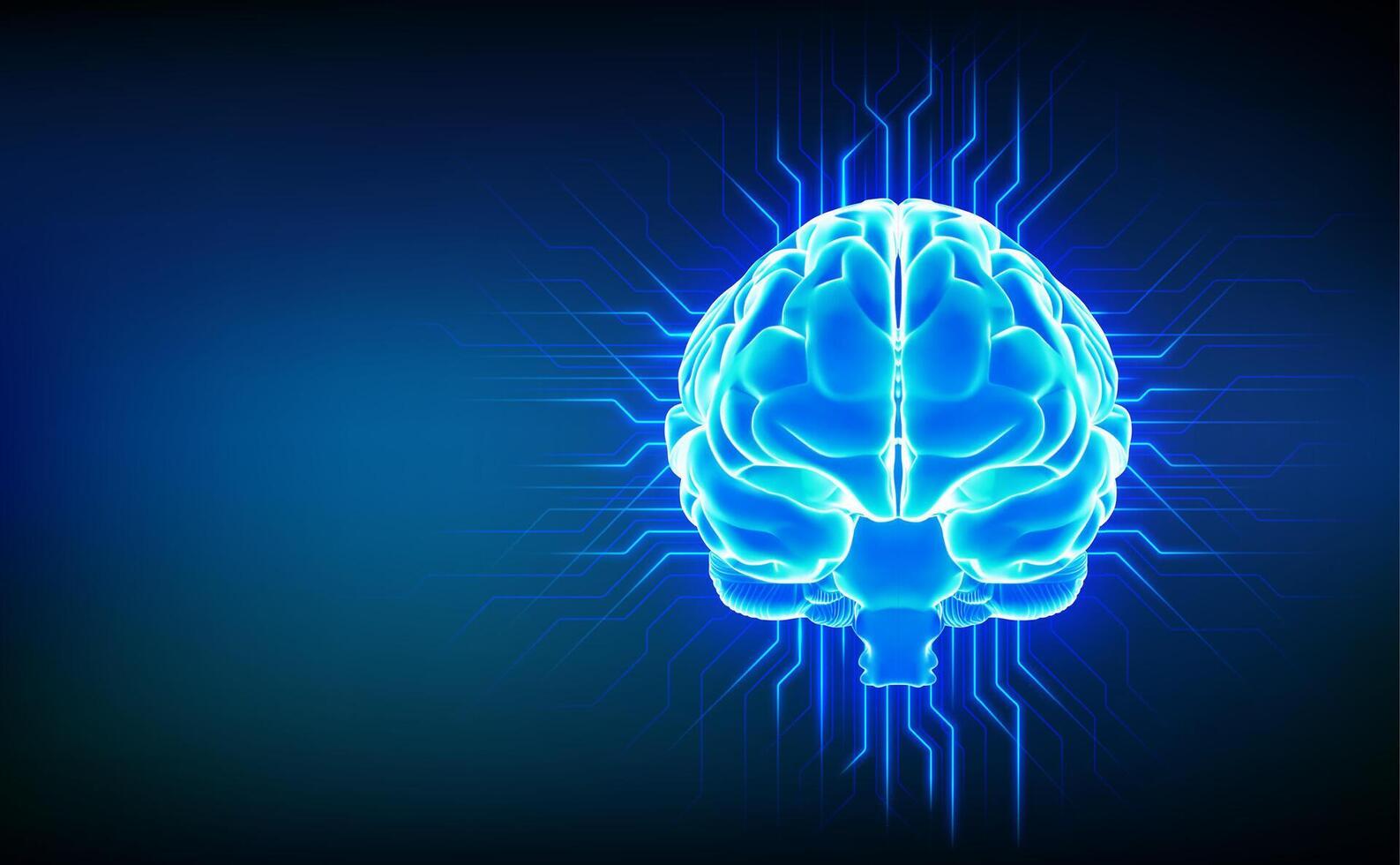 Brain. Futuristic digital brain with electric circuits and neural network connections. Concept of artificial intelligence, machine learning, data science, innovation technology. vector