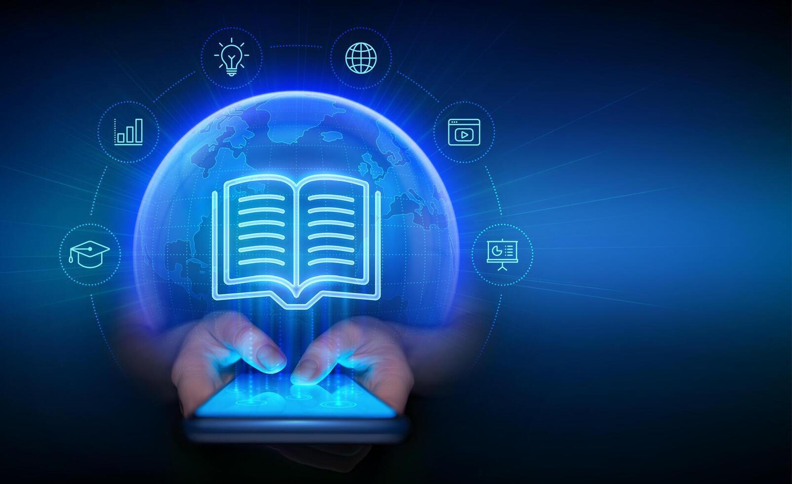 Digital book with technology icons vector