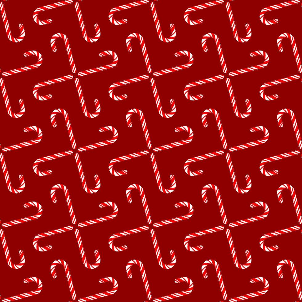 Christmas seamless pattern of folded sugar canes on a red background vector