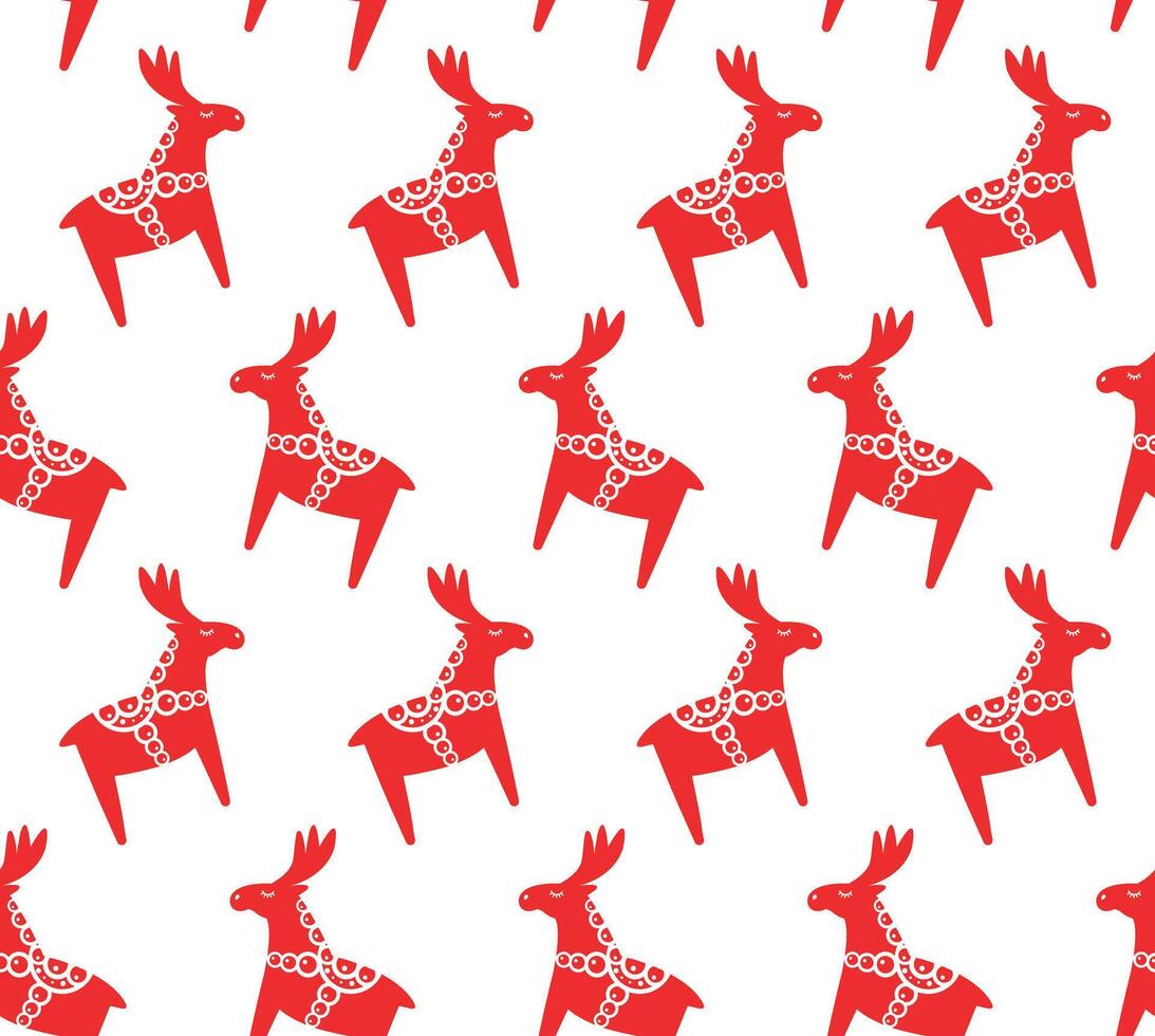 Seamless pattern of flat Scandinavian Dala deer moose isolated on white vector