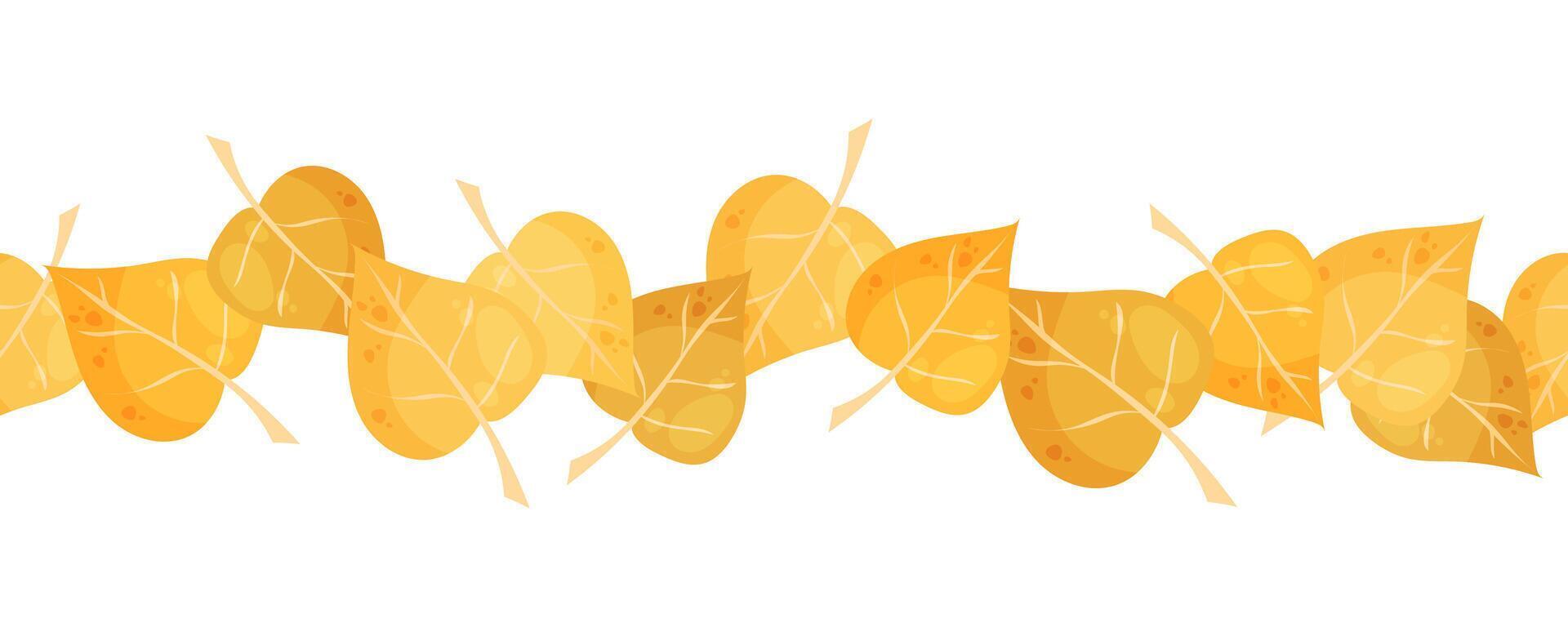 Seamless border with aspen leaves on top and bottom vector