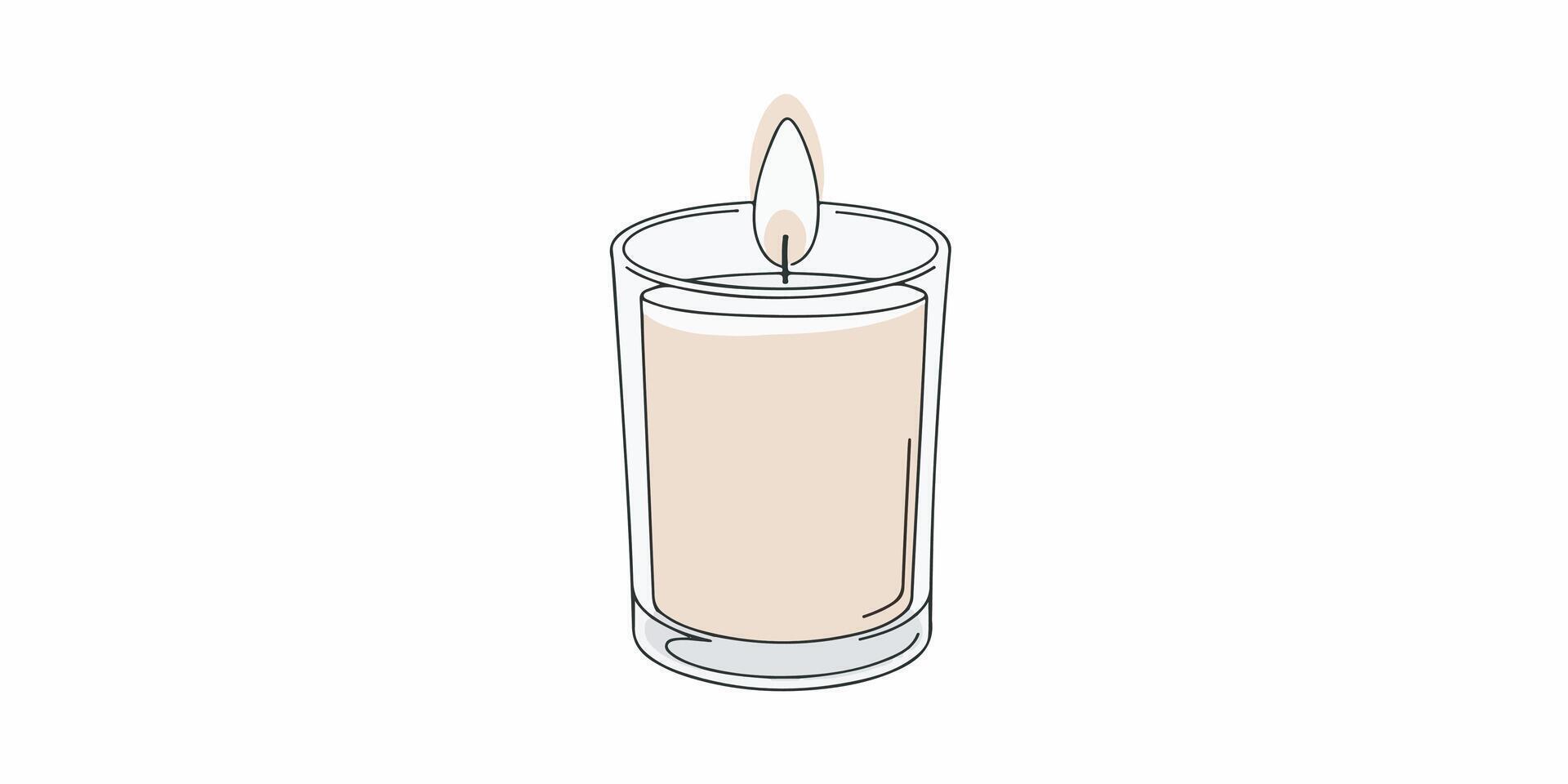 Elegant illustration of a candle drawn in minimal line art style with simple clean strokes and subtle flat color vector